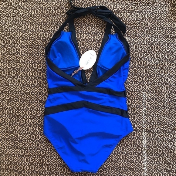 NEW NWT TED BAKER Ralinda halter one piece swimsuit size 12 cobalt blue plunge - Picture 6 of 10